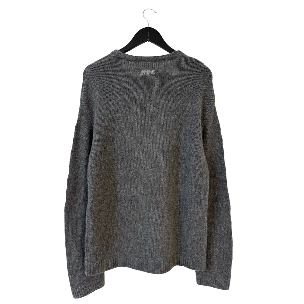 RtA Large Cashmere Embroidered‎ My Mind In New York City Crew Neck Sweater Gray